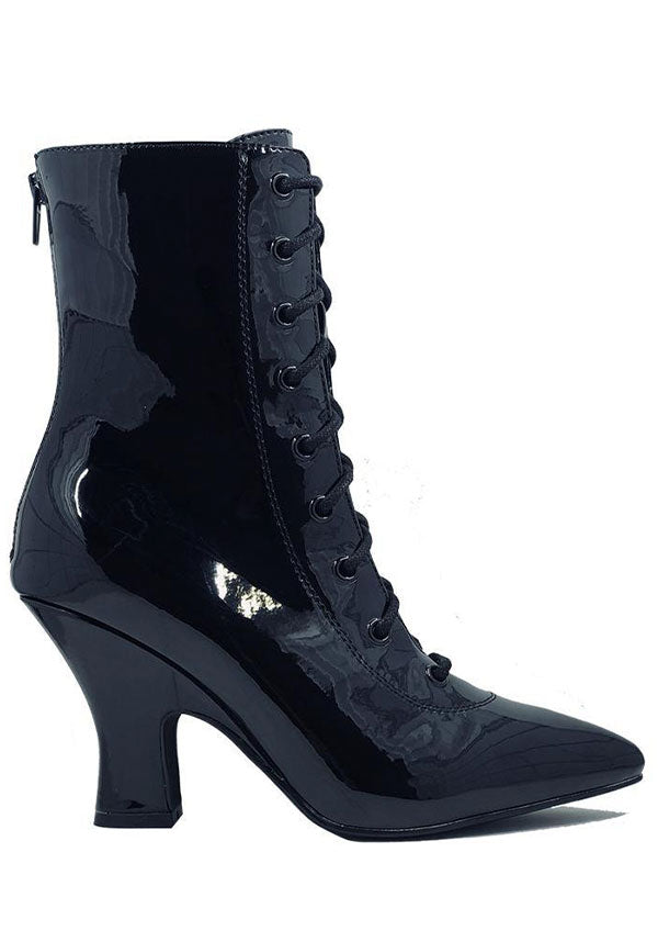 Victoria Black Patent Vegan Leather Witchy Boots with 2 - inch Heel