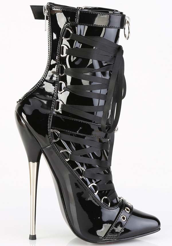 Pleaser Brand Black Patent Leather Dagger-1032 Ankle Heel Boots [Pre-order]