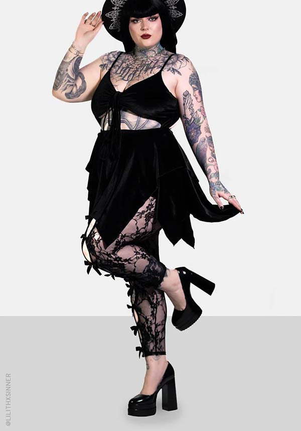 Gorgeous Stretch Lace Empress Gothic Leggings with Bows