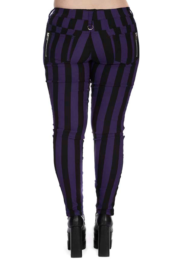 Forever Yours Branded Skinny Jeans with Purple and Black Stripes