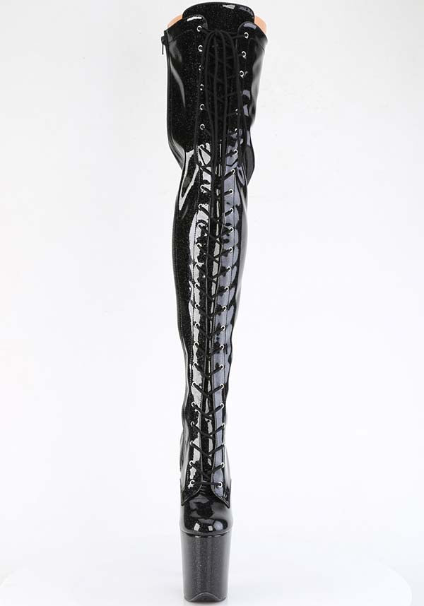 Black Glitter Flamingo-3020GP Platform Thigh High Boots [PREORDER]