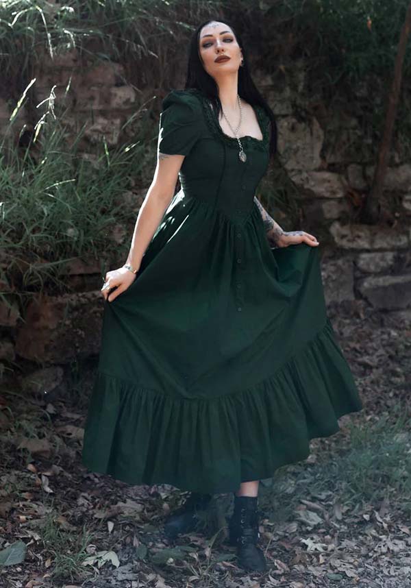 Lively Ghosts Emeraude Gothic Elegance Short Sleeve Dress