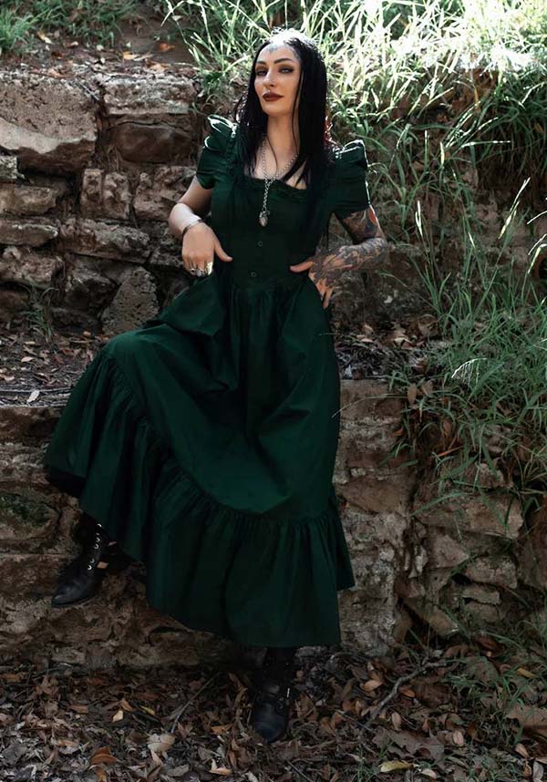 Lively Ghosts Emeraude Gothic Elegance Short Sleeve Dress