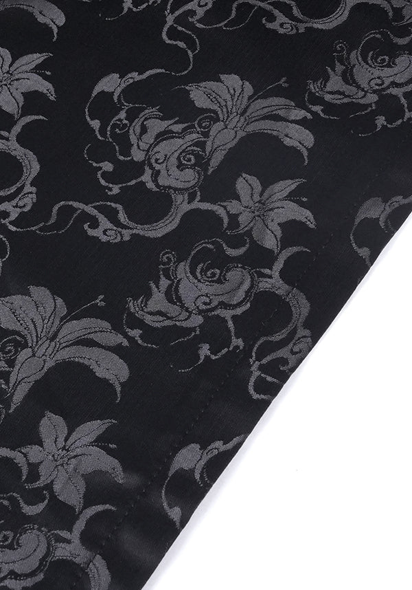 Devil Fashion Luxury Black Floral Jacquard Maxi Skirt