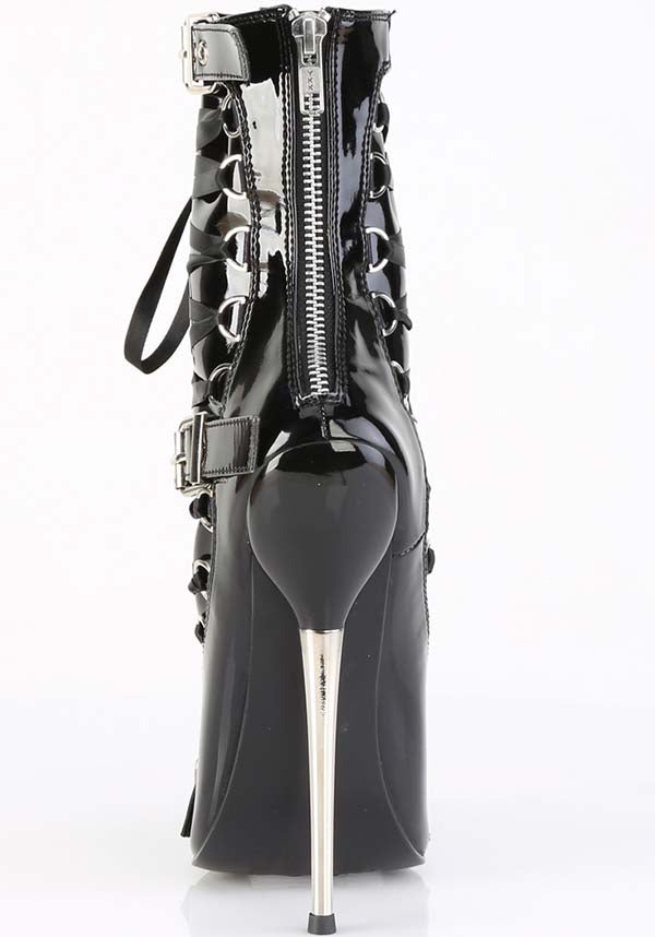 Pleaser Brand Black Patent Leather Dagger-1032 Ankle Heel Boots [Pre-order]