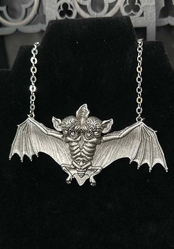 Exclusive Two-Faced Macabre Bat Necklace with Intricate Design