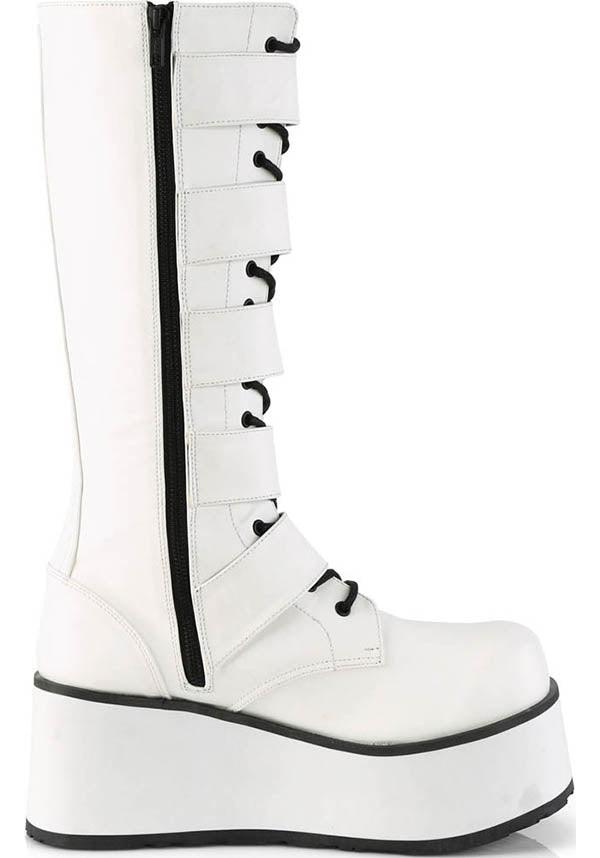 White TRASHVILLE-518 Knee High Lace-Up Boots [Preorder]