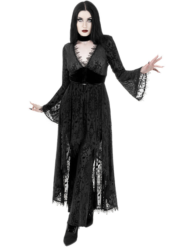 Restyle's Enchanting Dark Angel Burnout Stretch Velour Duster