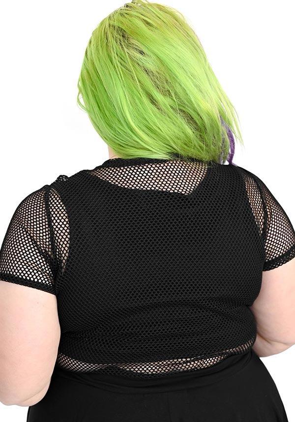 High - Quality Black Fishnet Short Sleeve Crop Top for a Mall Goth Look