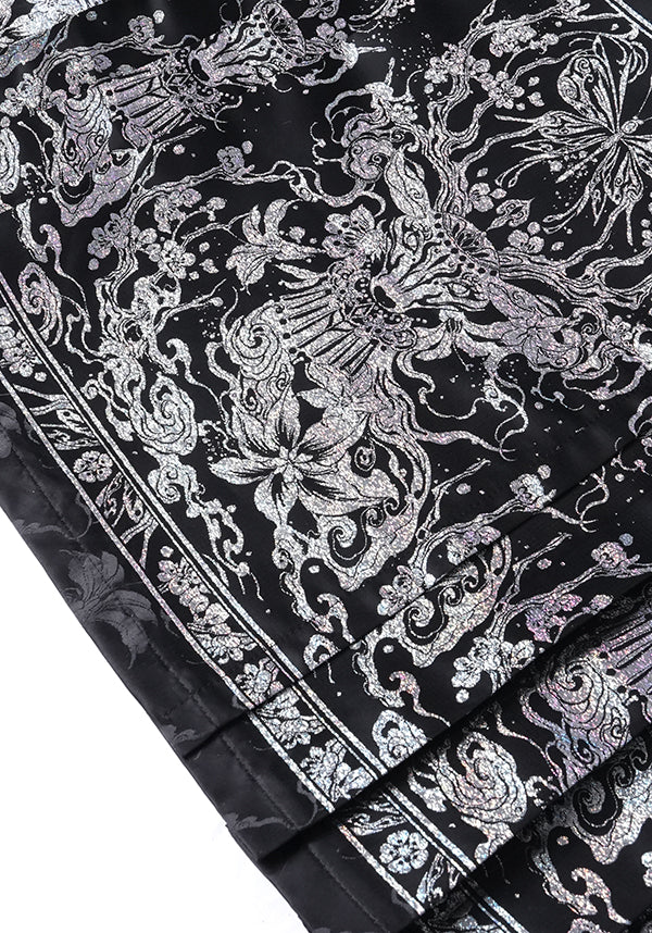 Devil Fashion Luxury Black Floral Jacquard Maxi Skirt