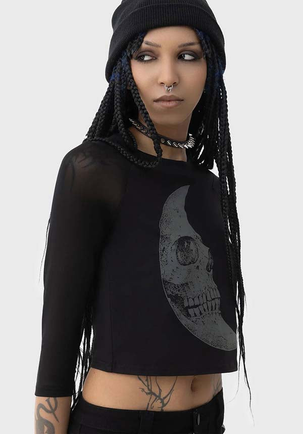 Stunning Crescent Doom TOP with Moon Graphic and Mesh Sleeves