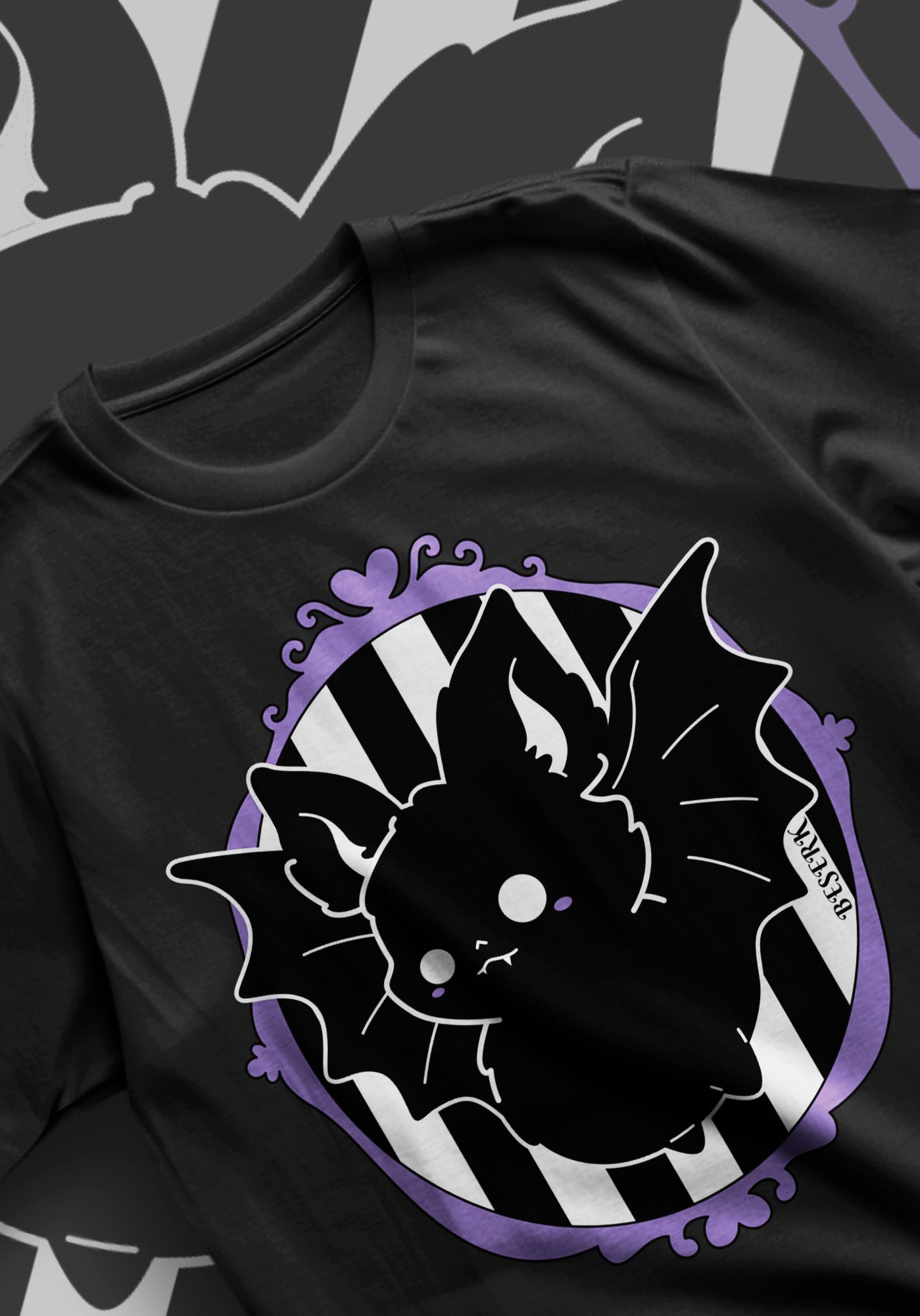Gothic Style Fluffy Bat Print Men's Regular Fit T-Shirt