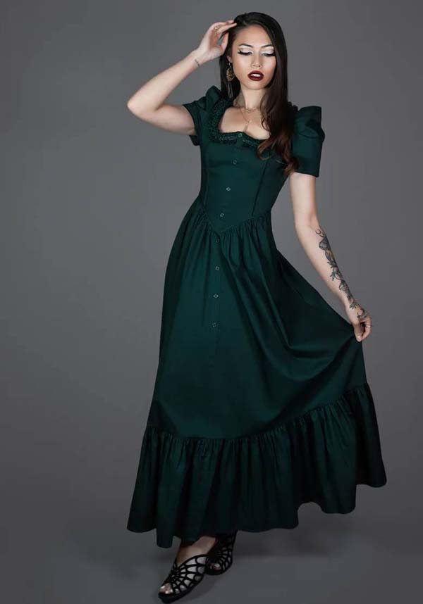 Lively Ghosts Emeraude Gothic Elegance Short Sleeve Dress