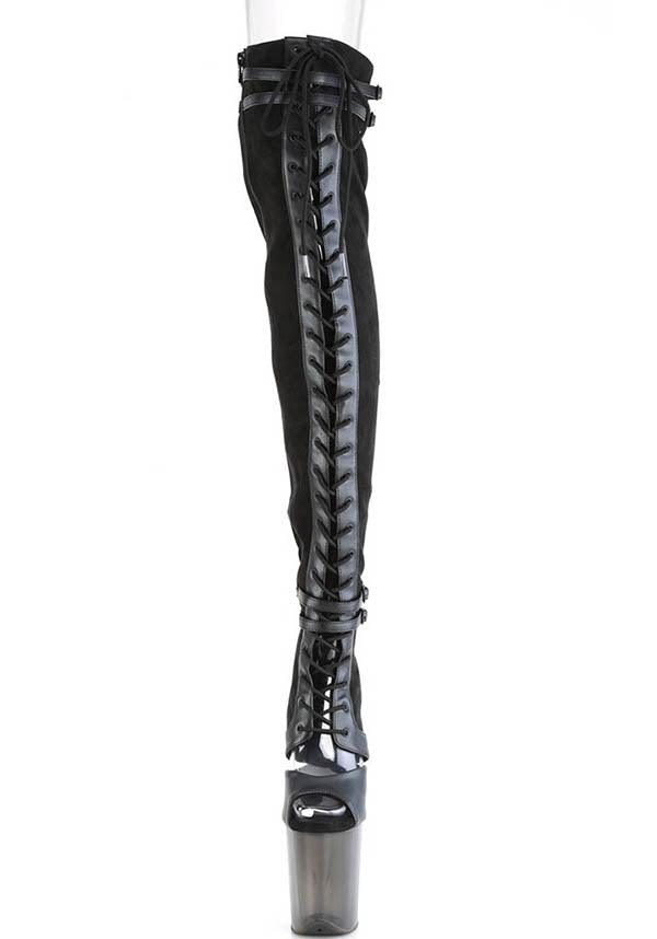 PREORDER - Flamingo-3027 Platform Heel Thigh High Boots in Black Color