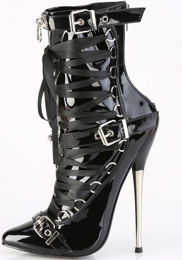 Pleaser Brand Black Patent Leather Dagger-1032 Ankle Heel Boots [Pre-order]
