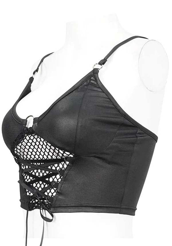 Devil Fashion's Cyber Goth Lace - Up Rubberised Mesh Top