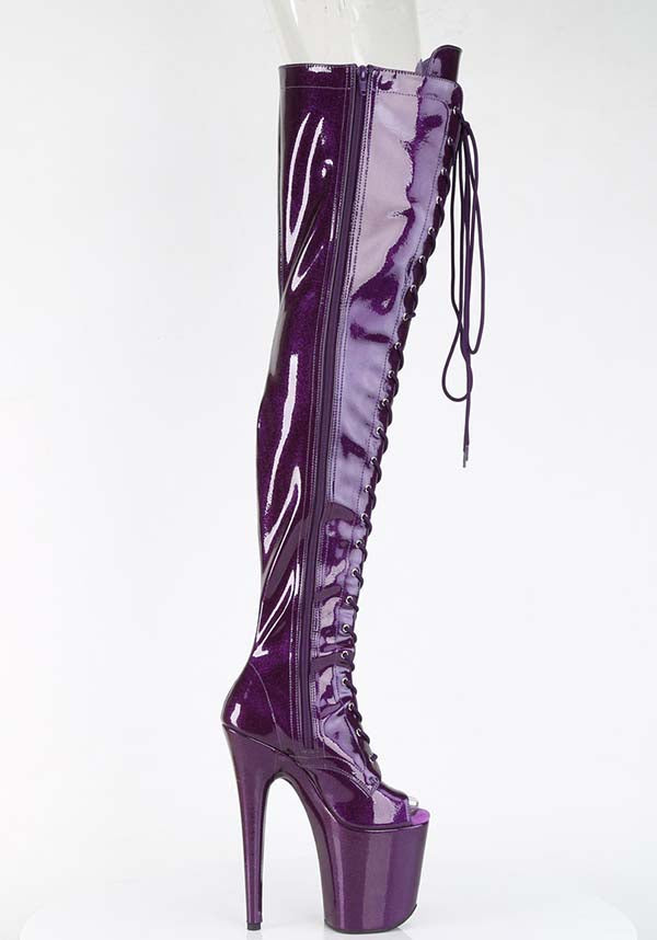 PREORDER: Flamingo-3021GP Purple Glitter Platform Thigh High Boots
