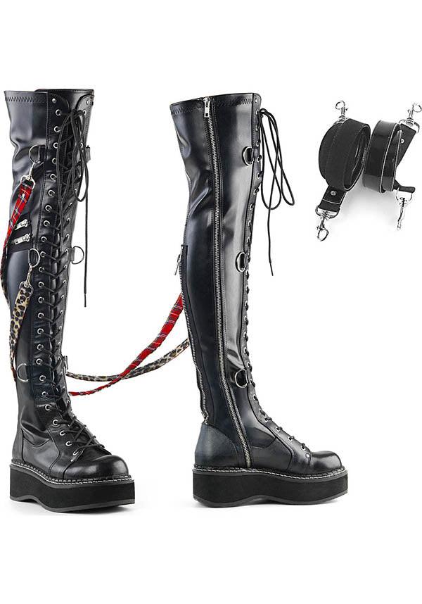 EMILY-377 Black Over-the-Knee Lace-Up Platform Boots - Pre-Order