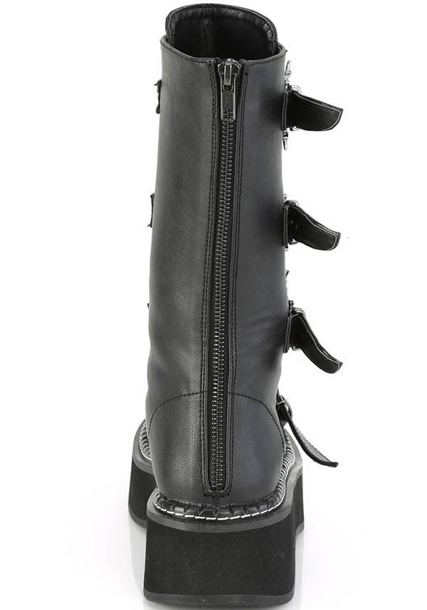 EMILY-322 Black Mid-Calf Lace-Up Platform Boots [Preorder]