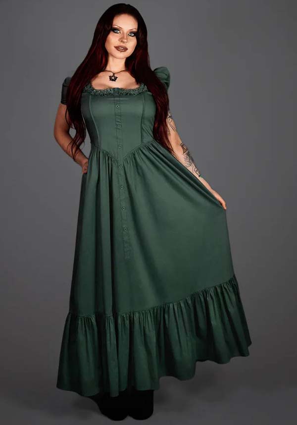 Lively Ghosts' Enchanting Sage Green Claude Monet Gothic Dress