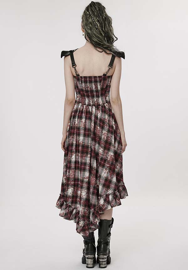Punk Rave's Striking Danika Red Tartan MIDI Women's Dress for Edgy Fashion Lovers