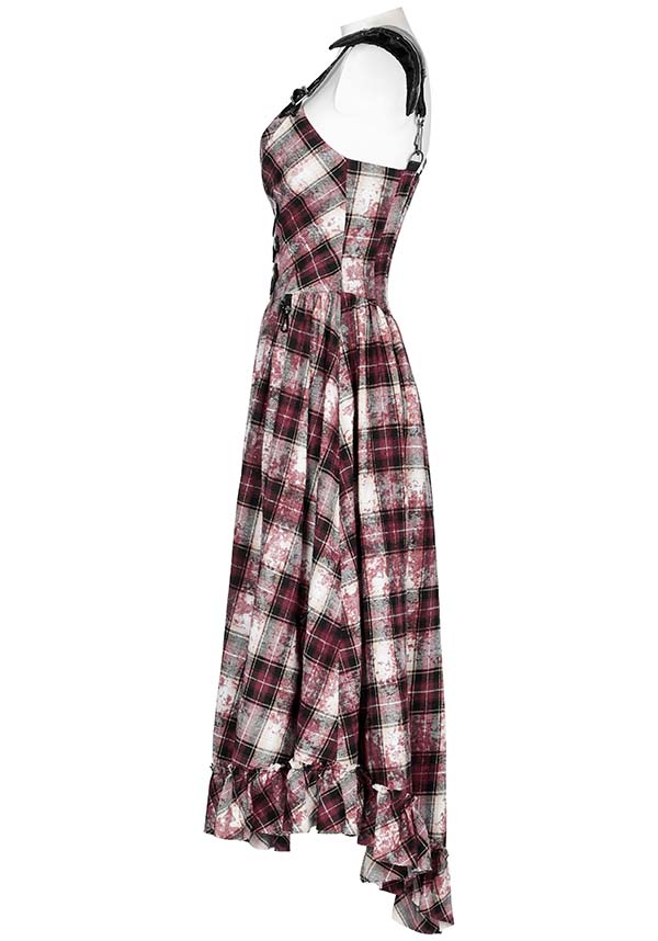 Punk Rave's Striking Danika Red Tartan MIDI Women's Dress for Edgy Fashion Lovers