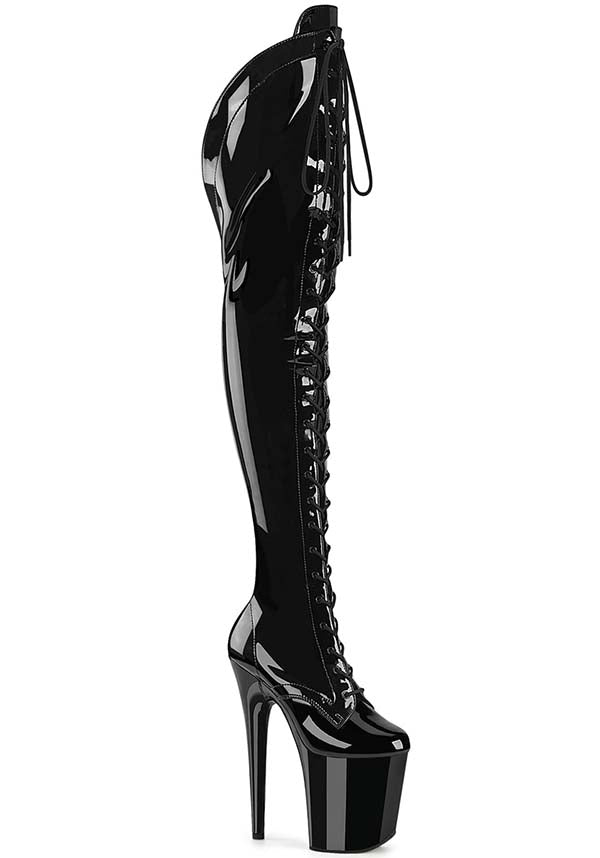 PREORDER! Flamingo-3014 Platform Over-the-Knee Boots in Black Patent