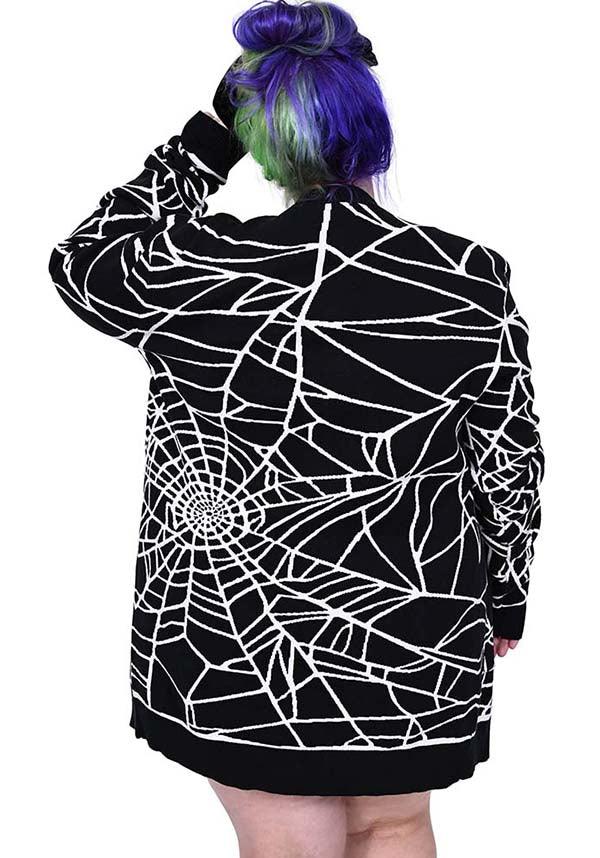 Halloween Cobweb Design Oversized Long Cardigan Sweater