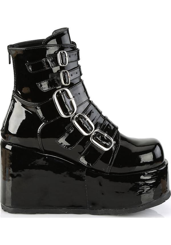 CONCORD-57 Patent Black Vegan Platform Ankle Boots for Alternative Fashion - Preorder Now