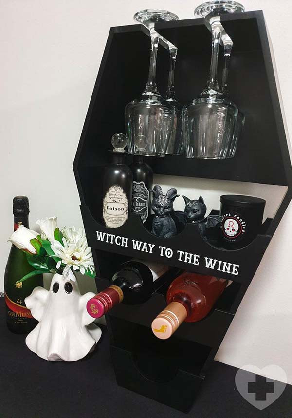Gothic Coffin-Style Wine Shelf for Kitchen or Bar