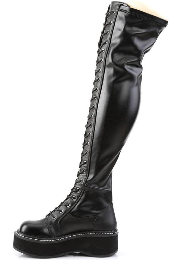 Emily-375 Black Thigh-High Lace-Up Boots - Preorder Available