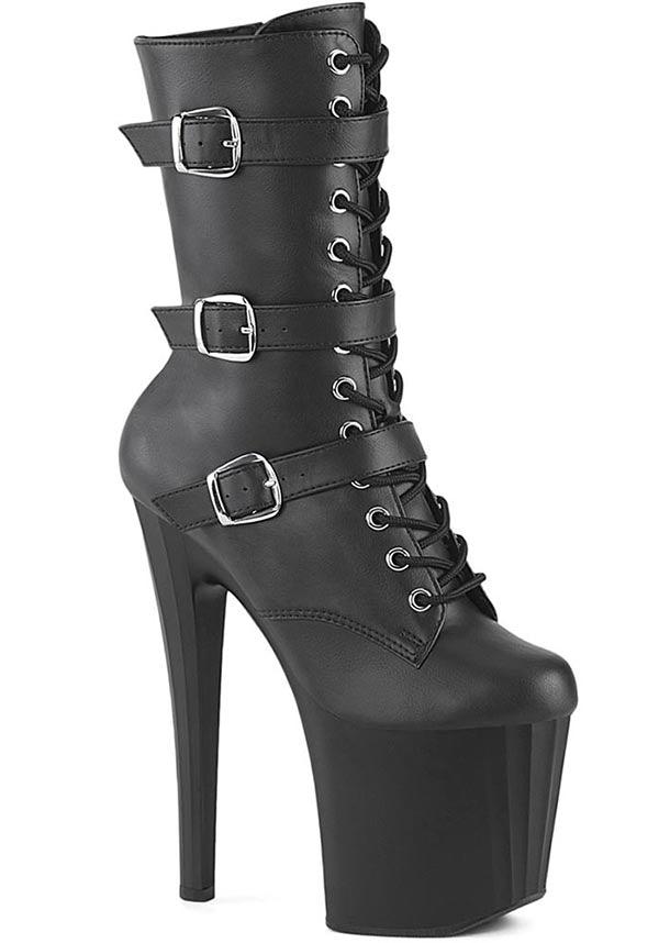PREORDER! ENCHANT-1043 Black Faux Platform Heel Ankle Boots