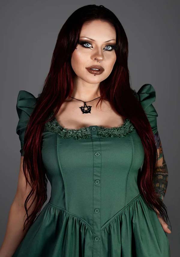 Lively Ghosts' Enchanting Sage Green Claude Monet Gothic Dress