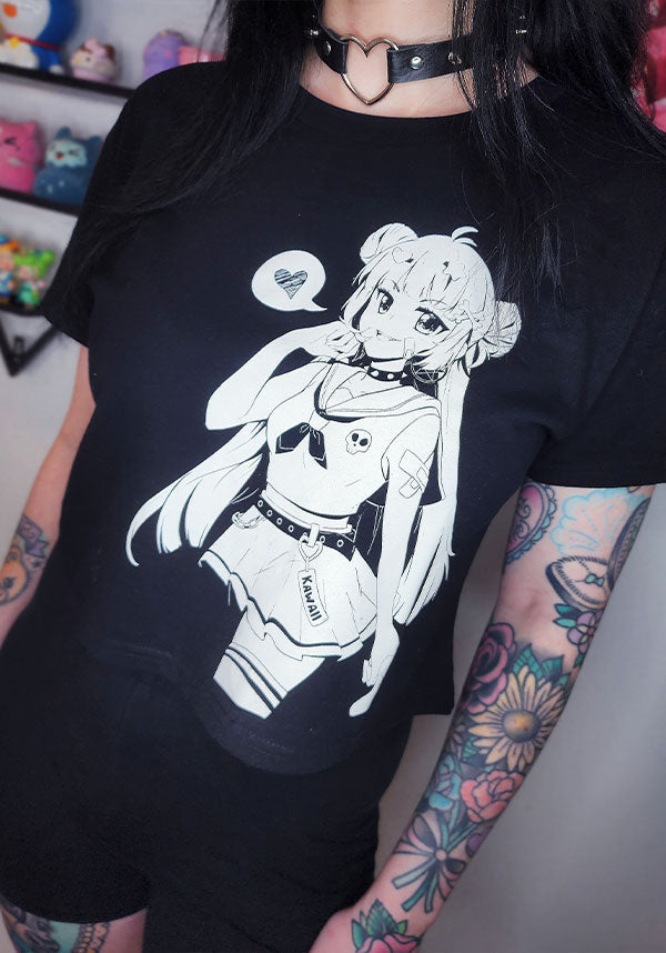 Adorable Anime and Goth-Inspired Usagi Crop T-Shirt for a Stand-Out Look
