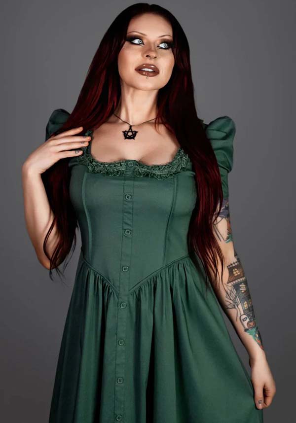 Lively Ghosts' Enchanting Sage Green Claude Monet Gothic Dress
