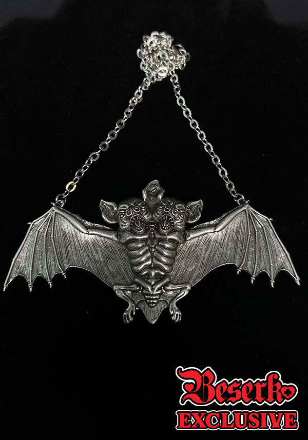 Exclusive Two-Faced Macabre Bat Necklace with Intricate Design