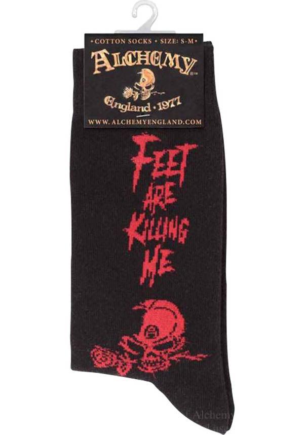 Cosy 'Feet Are Killing Me' Socks with Alchemist Skull Design