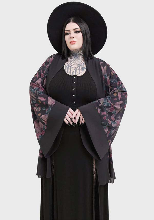 Corax Print Kimono with Smooth Fabric and Relaxed Fit