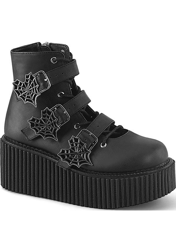 CREEPER-260 Ankle High Boots in Black Vegan Patent Leather - Pre-Order Available