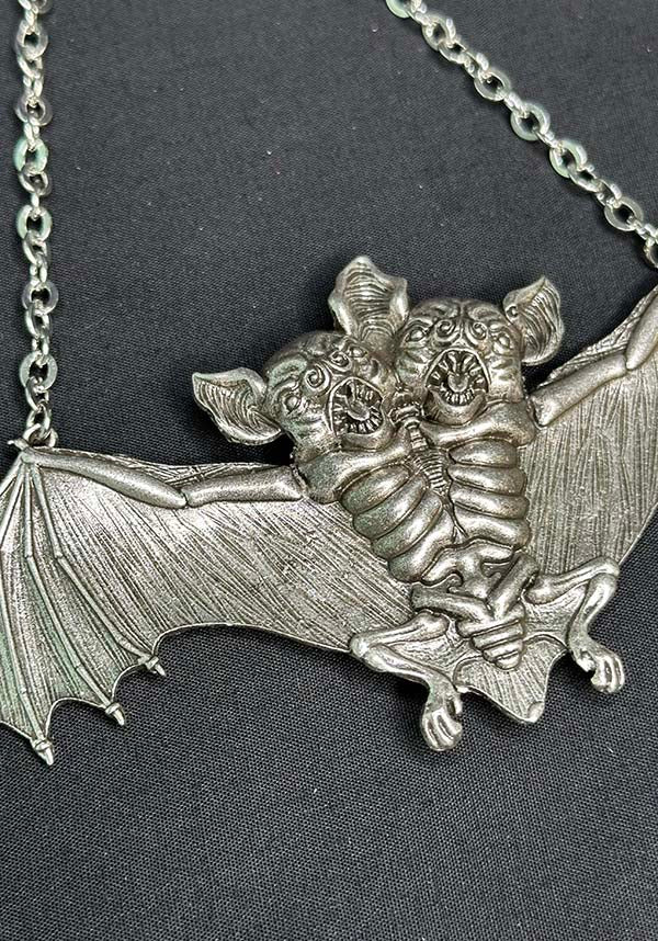 Exclusive Two-Faced Macabre Bat Necklace with Intricate Design