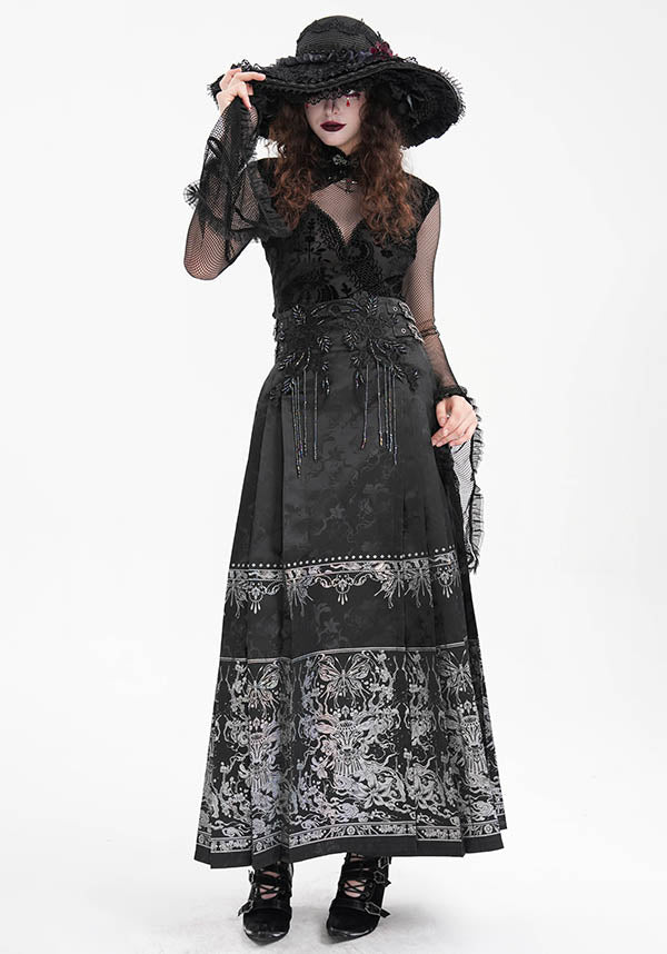 Devil Fashion Luxury Black Floral Jacquard Maxi Skirt