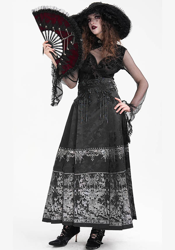 Devil Fashion Luxury Black Floral Jacquard Maxi Skirt