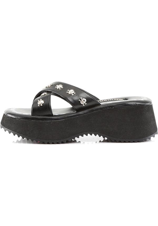 Black Skull Print Demon Slayer Style Pre-Order Platform Sandals - FLIP-05 Model