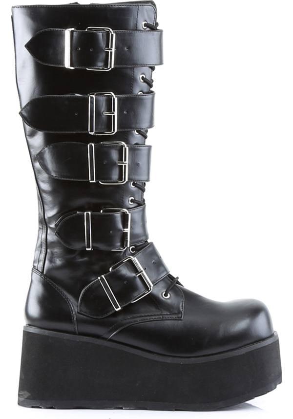 Black TRASHVILLE-518 Platform Lace-Up Knee High Boots - Preorder