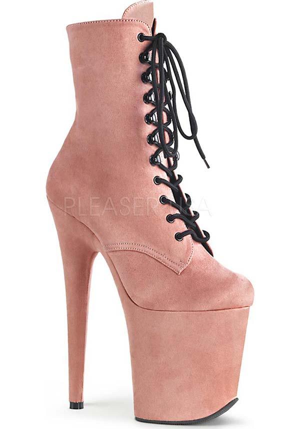 PREORDER - Pink Suede Flamingo-1020FS Platform Ankle Boots