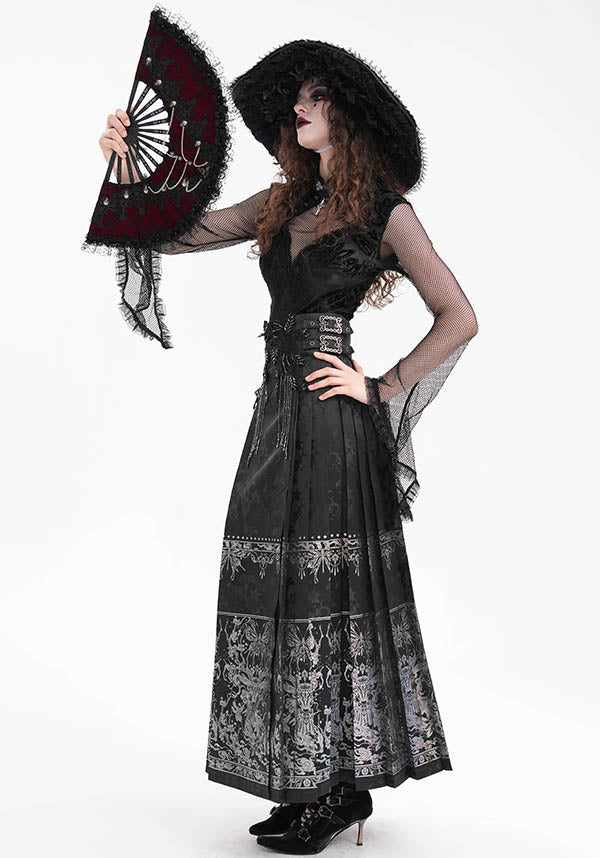 Devil Fashion Luxury Black Floral Jacquard Maxi Skirt