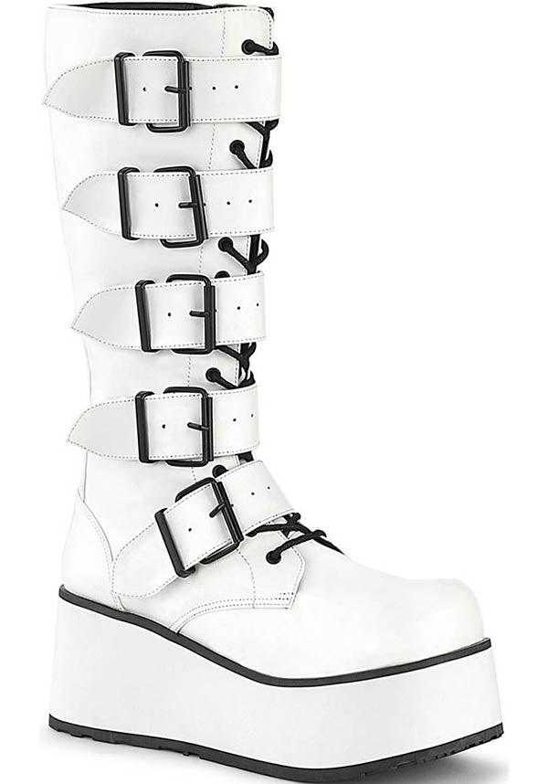 White TRASHVILLE-518 Knee High Lace-Up Boots [Preorder]
