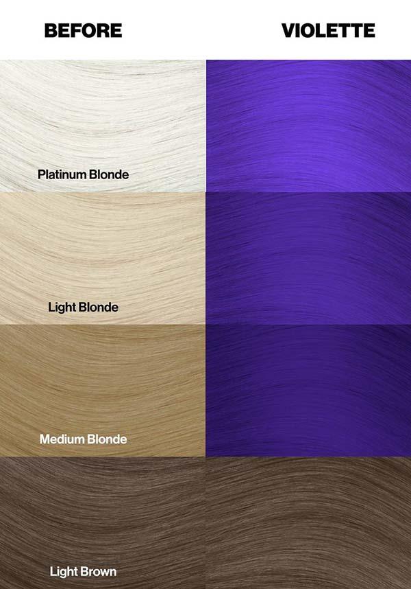 Violette Semi - permanent Electric Purple Hair Colour for Pre - lightened to Light Brown Hair