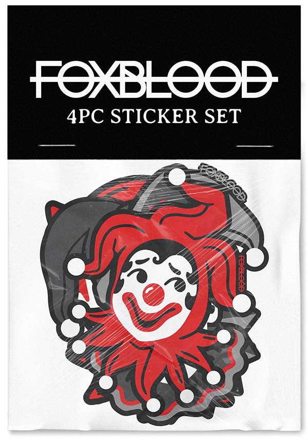 Foxblood's Clown Themed 4 Piece Sticker Set for Indoor and Outdoor Use