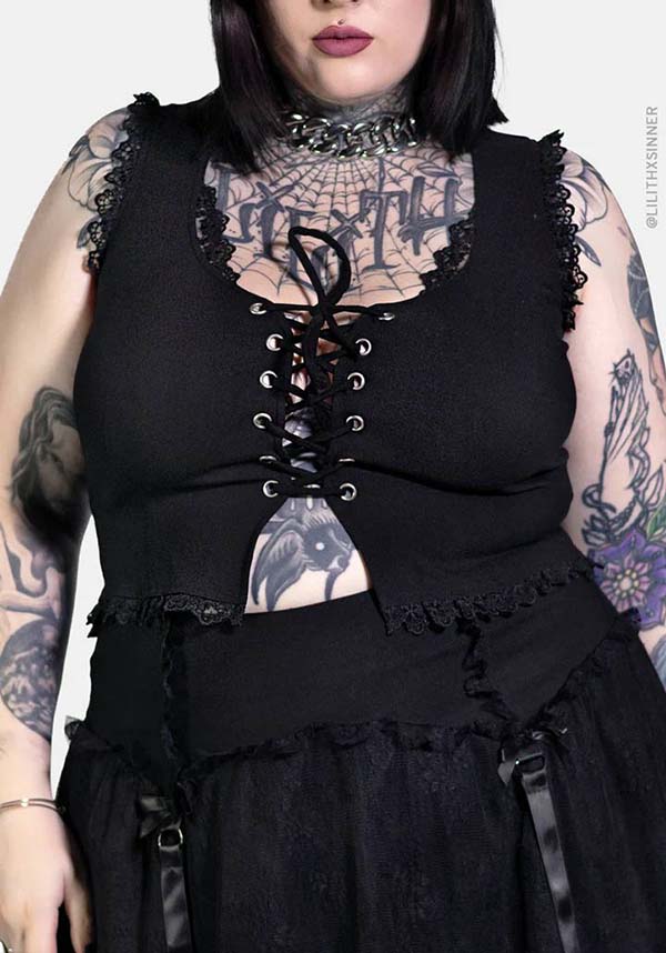 Circe Women's Fashionable Lace-Trimmed Adjustable Corset Front TOP
